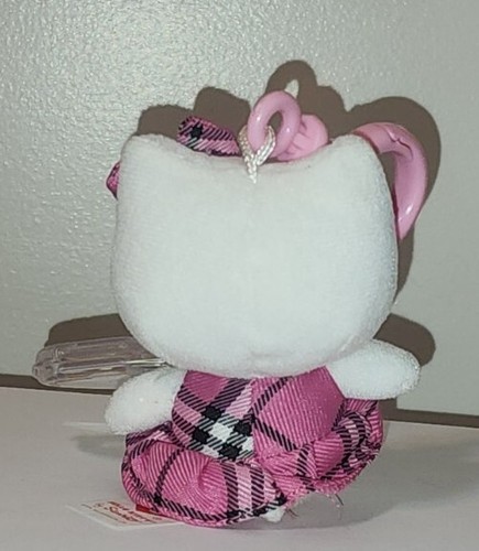 Ty Beanie Baby HELLO KITTY ROSA TARTÁN CUADROS MONOS Clip para llaves 3" NUEVO MWMTs - Imagen 5 de 7