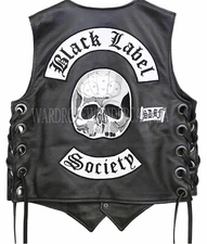 Black Label Society Genuine Leather Zakk Wylde Biker Vest BLS Patches