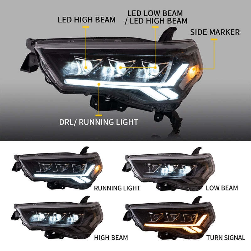 VLAND Clear LED Headlights Front Lamp For 2014-2023 Toyota 4Runner W/Sequential - Image 3 of 4