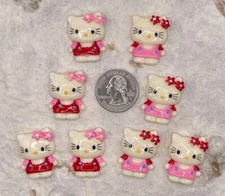 10 pcs x 1 1/8" Hand Painted Resin Kitty Flatbacks w/Flower Bow/Hello SB546A