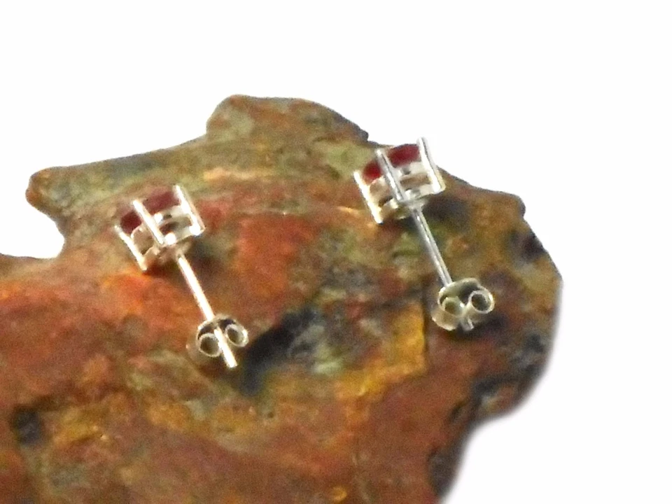 Round Pink RUBY Sterling Silver 925 Gemstone Stud Earrings - 5 mm - Image 4 of 4