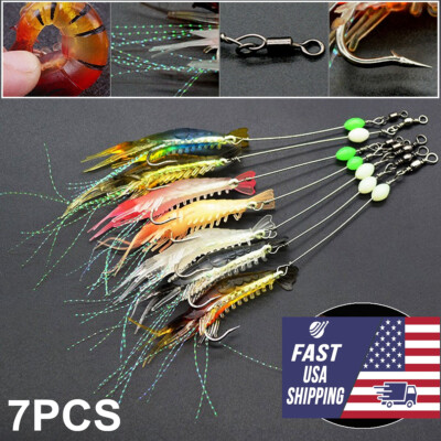 7x Luminous Fishing Lure Bait Artificial Shrimp Lures Soft Hook Prawn Baits Kit