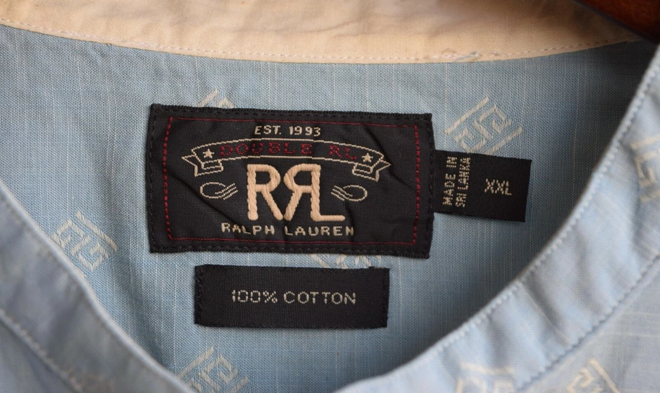 RRL Ralph Lauren Banded Vintage Blue 1950s Workshirt Button Shirt Mens 2XL XXL - Image 3 of 4