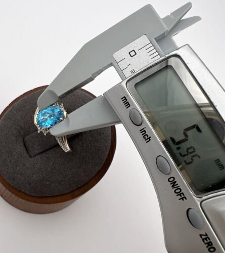 Anello Alwand Vahan AV argento 925 oro 10 kt accento diamante topazio blu misura 6,75 - Foto 5 di 12