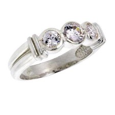 Sterling Silver 3-Stone Engagement CZ Ring w/5mm 0.5ct Brilliant Cut Center CZ