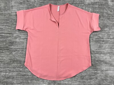 Zenana Top Womens Small Pink VNeck Cuffed Short Sleeve Oversized Casual