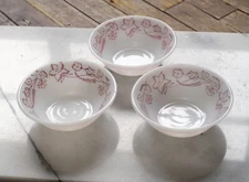 FEDERAL GLASS Burgundy Spree Milk Glass Berry Bowls 5"- Set of 3