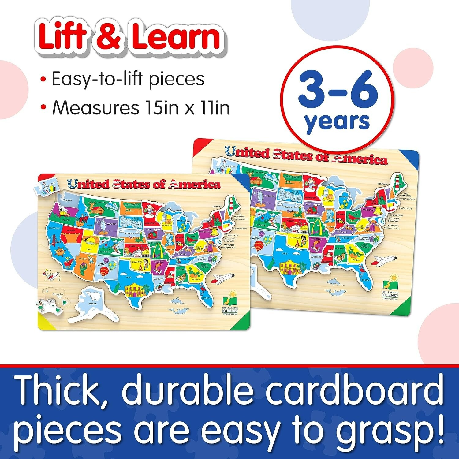 The Learning Journey Lift & Learn Puzzle - USA Map Puzzle for Kids - Preschool T