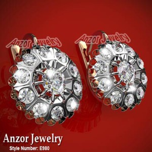 EUROPEAN Style White Topaz Earrings in 14k Rose and White Gold 17mm #E980