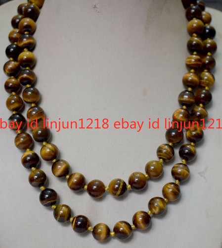 Natural AAA 8/10/12/14mm Yellow Tiger's Eye Gemstone Necklace Long 18-100''