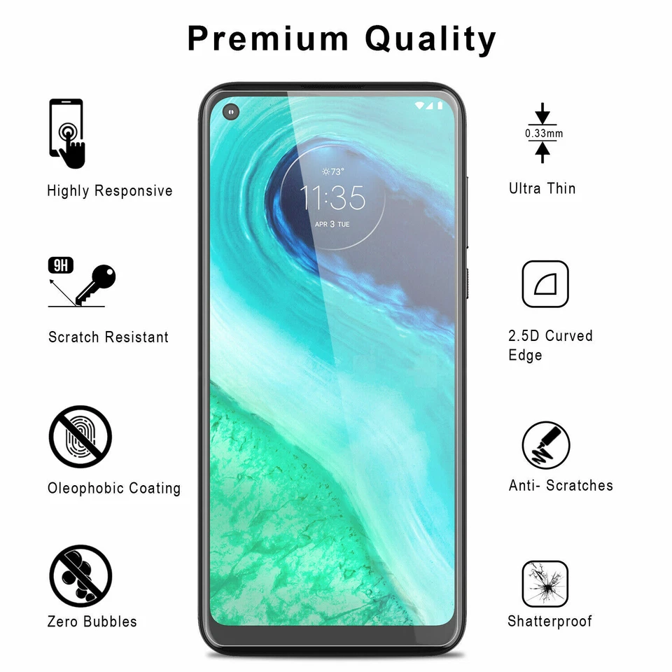 For Motorola One 5G Ace Case Leather Flip Card Slots Wallet Cover+Tempered Glass - Image 2 of 4