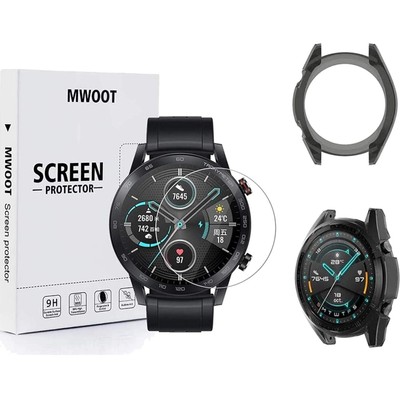 2 Stück Glasfolie & Silikon Schutzcase für Honor Magic Watch 2 46mm   9H Härte