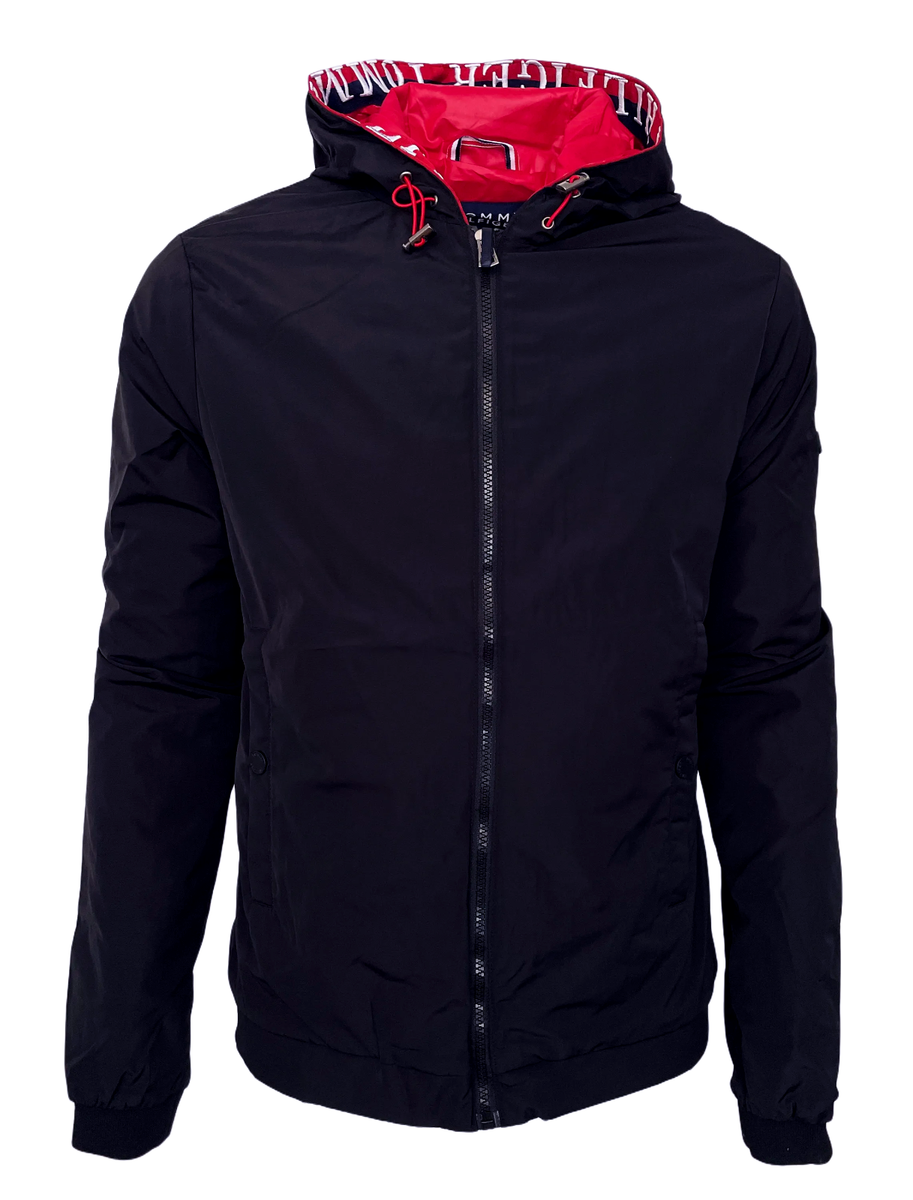 Tommy Hilfiger Bomber Hoodie Jacket In Navy Windstopper And Waterproof