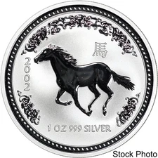 2002-P Australia $1 Lunar Series Year of the Horse 1 oz .999 Fine Silver BU Coin