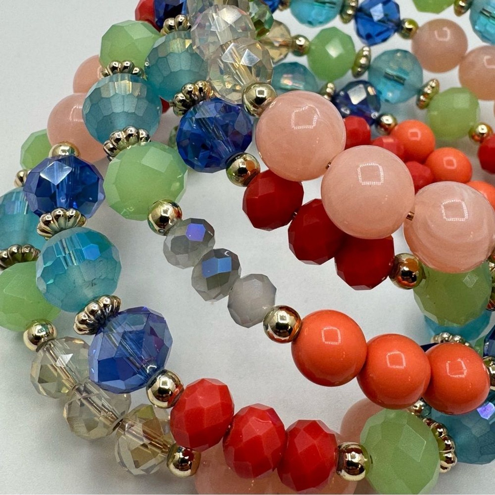 Multicolor Beaded Memory Wire Bracelet Crystal Gl… - image 7