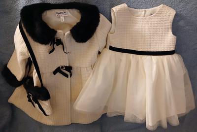 BLUEBERI BOULEVARD FUR TRIMMED COAT*DRESS & MATCHING PURSE-SIZE 2T-NEW WITH TAGS