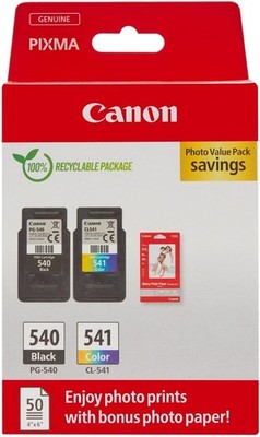 Canon Ink & Paper Multipack - PG-540/CL-541 Genuine Printer Ink Cartridges 2 Pa