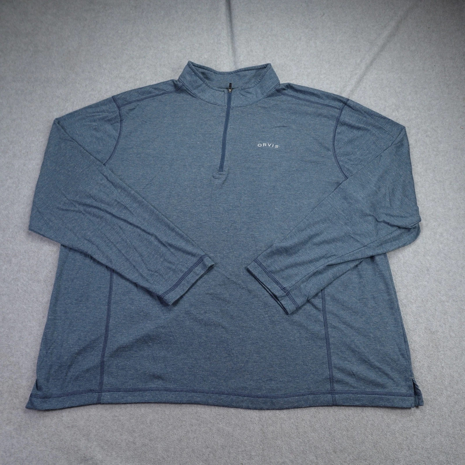 Orvis Pullover Mens XXL Blue Heather 1/4 Zip Mock Neck Preppy