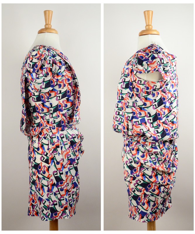 BALENCIAGA DRESS PRINT SATIN PLEAT SLEEVE DROP WAIST $1,975 sz FR 38 / US 6 thumbnail 4