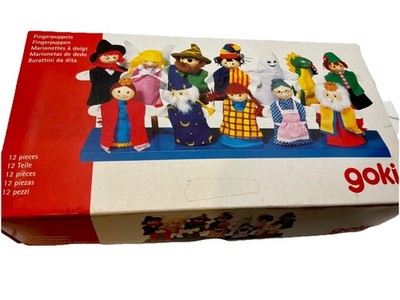 Goki Wooden Finger Puppets Set 12 pcs Fairy Tale Characters Germany Toy w/ Box