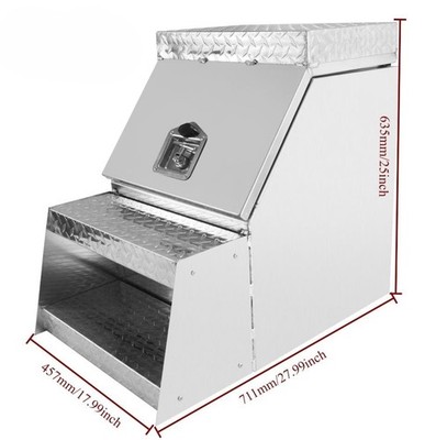 Sliver 25x28x18'' Side Mount Semi Truck Tool Box Saddle Step Open Wide Aluminum