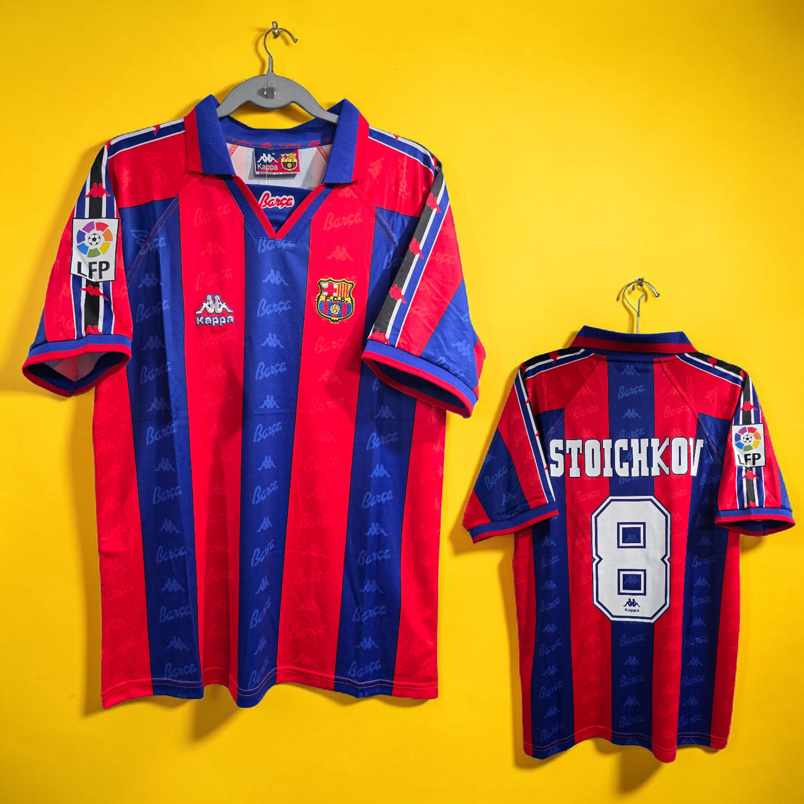 Barcelona FC Home 96/97 - Retro - Soccer - STOICHKOV # 8 - 2XL (Run Small)