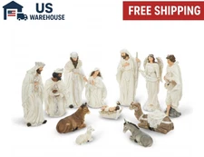 Glitzhome 12-Piece Oversized Ivory Resin Nativity Figurine Set – Holiday Décor