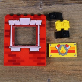 LEGO Red Brick Firehouse Window Wall Panel 1x6x6 with Fire Axes Logo