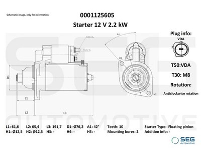 SEG Automotive 0001125605 Starter für VW