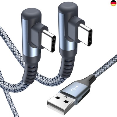 USB C Kabel 3.1A Schnellladung [2Stück 2m], Ladekabel USB C Winkel Type C Kabel 