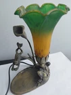 Vintage Tiffany Style Frog Lily Pad Table Lamp  Frosted Glass Tulip Shades Light