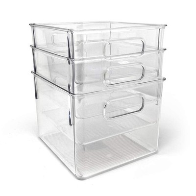 3-Pack Medium Clear Storage Bins with Handles, Plastic Organizer for Home or ...
