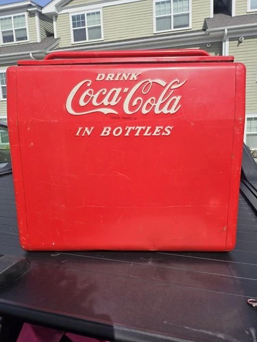 Vintage COCA-COLA Red Metal Cooler 1950s Cavalier  18" GREAT CONDITION Pull out