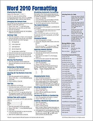 Microsoft Word 2010 Formatting Quick Reference Guide (Cheat Sheet of - VERY GOOD