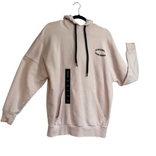 PALM ANGELS Curved Logo Pullover Hooded Sweatshirt Hoodie Sz. Small, Light Pink