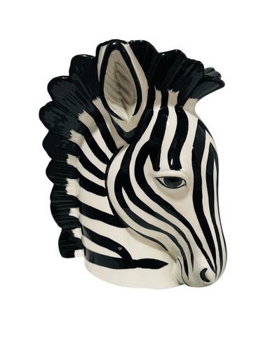 Vintage Zebra Head Ceramic Planter Vase 9"H