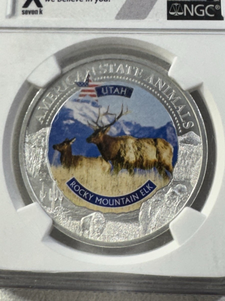 2021 Cook Islands $5 Utah Rocky Mountain Elk Silver Coin Graded MS