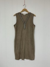 Spense Womens Size 12 Brown Faux Suede Sheath Dress Beaded V Neck Midi