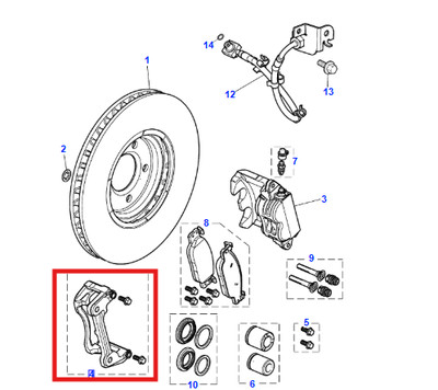 Original Jaguar S Type & XJ Bremssattel Ankerhalter vorne rechts C2C8345