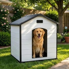 57"XL Dog House Waterproof Heavy Duty Plastic Kennel Raised Floor Removable Roof