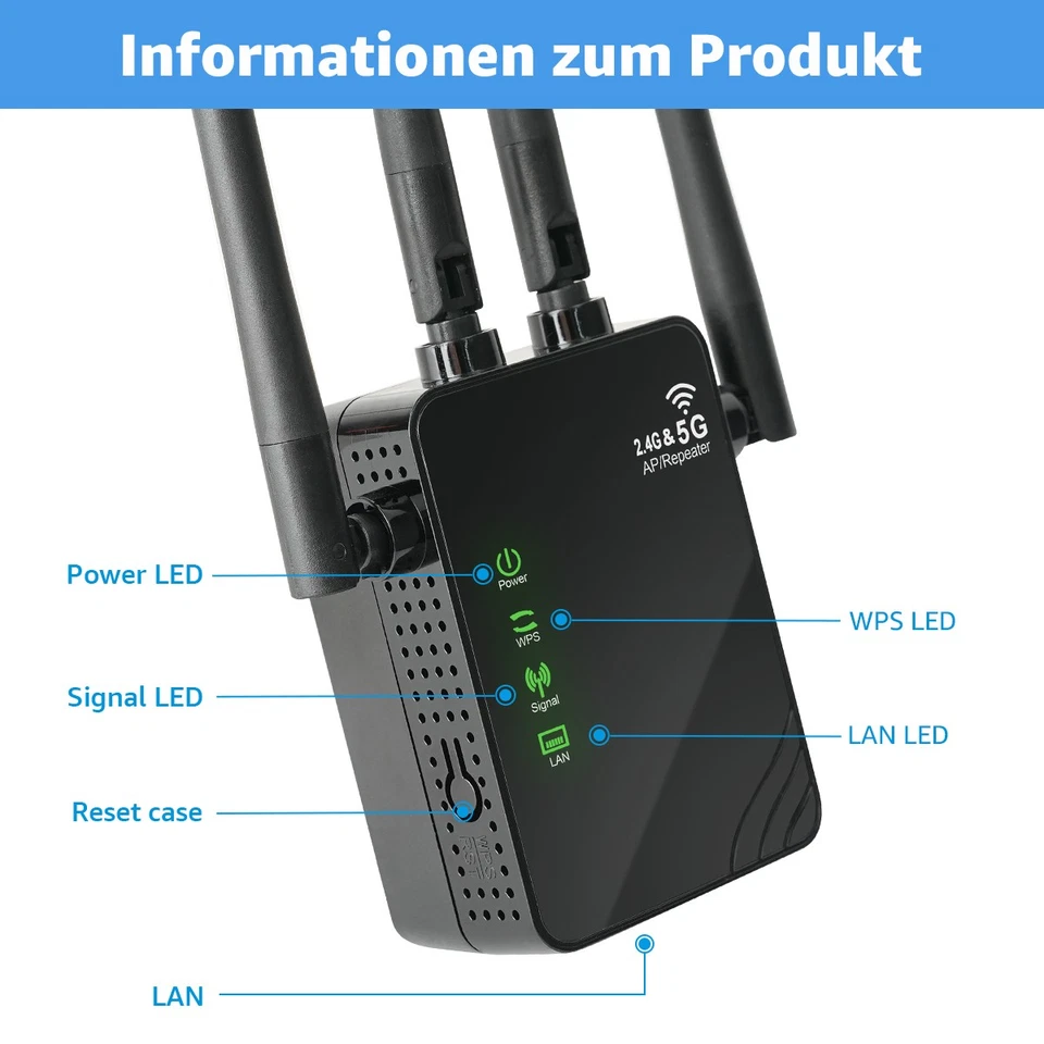 Wireless WLAN Repeater Router Range Wifi Verstärker Signal 1200 Mbit/s DE - Bild 4 von 4
