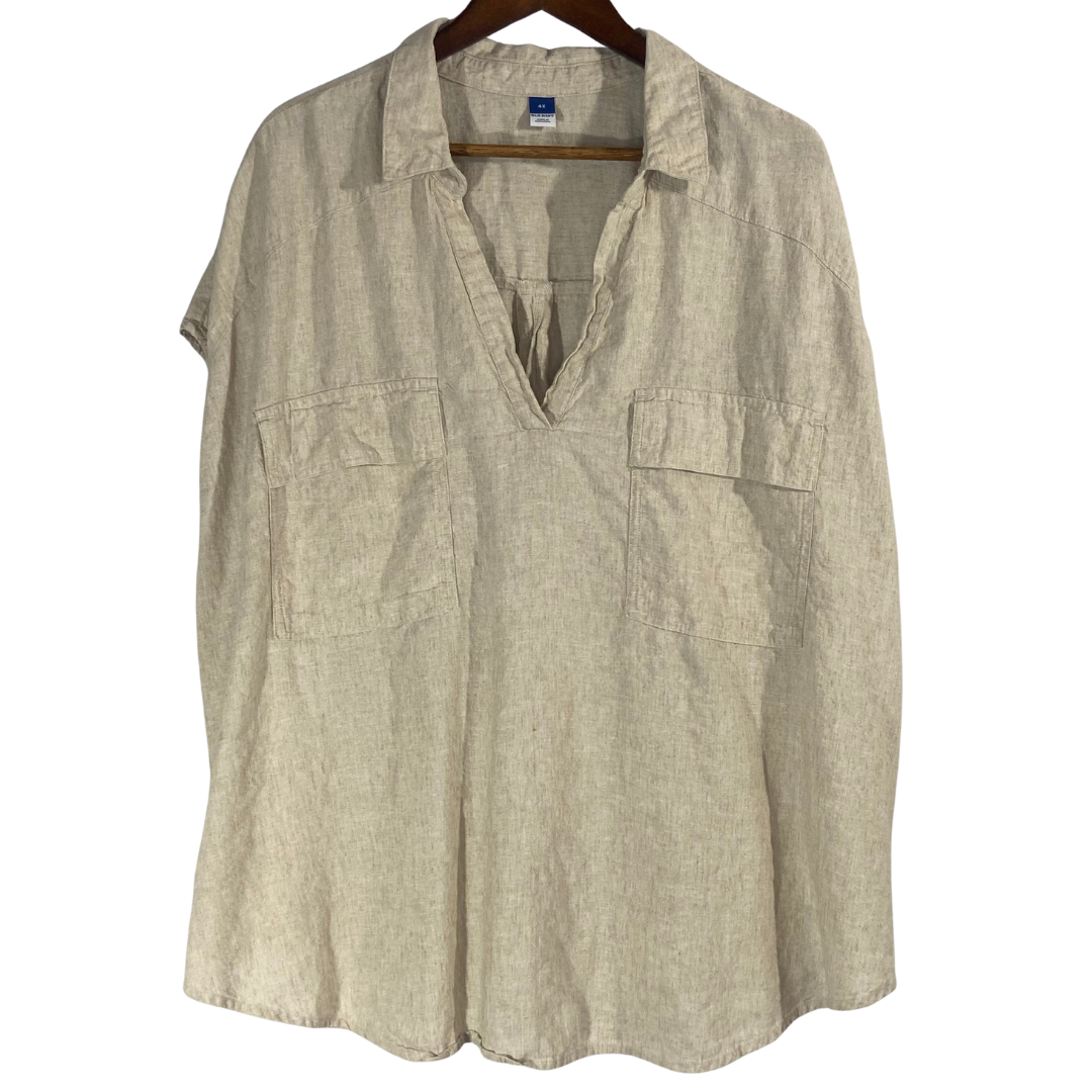 Old Navy Women's Linen Top Sz 4X Beige Sleeveless V-Neck Shirt