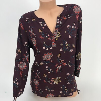 Everleigh Women's Medium Floral Printed Long Sleeve V-Neck Top Blouse Tee