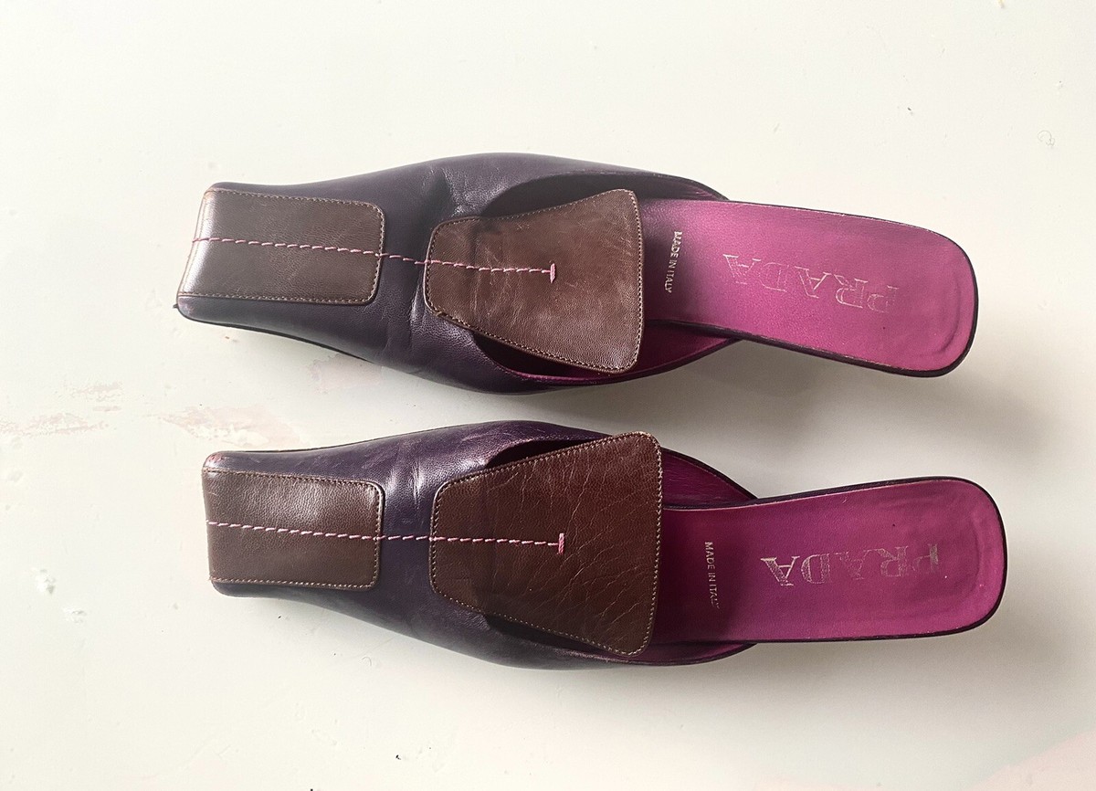 【PRADA】lady's ミュールサンダル オープントゥ pink/purple PRADA Women's Mule Open Back Sandals Purple Shoes EU 37 US 7