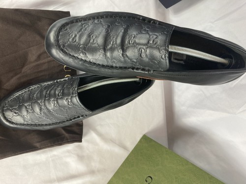 Gucci Loafers GG Embossed Black Leather 11M - Picture 2 of 9