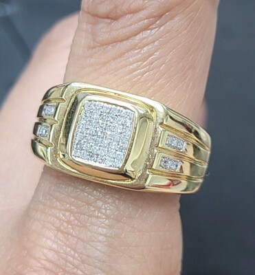 ANGEBOT! 0,25 KT NATÜRLICHER RUNDER DIAMANT HERRENRING 10 K GELBGOLD 6,70 GRAMM