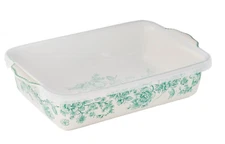 Pioneer Woman Agatha Baker W/ Polypropylene Lid 9"x13" Floral Rectangular Green
