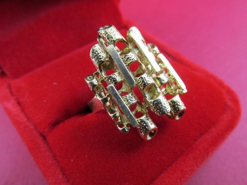 Unique Retro Design Ring 14k Solid Yellow Gold Ladies Ring Sz 6.5 - 第 7/11 張圖片