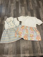 Vintage 60s 70s Baby toddler 4t Dress Mod Floral Pinstripes dress set 2 peasant