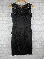 Review womens pencil peplum dress 8 black satin lace sleeveless 